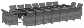 19 részes szürke polyrattan kerti étkezőgarnitúra párnákkal