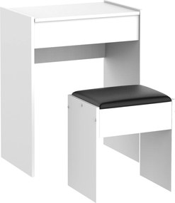 HOMCOM Hajtható Sminkasztal Tükörrel, Modern Sminkasztal, Puffal, Tárolórekesszel (10 Rekesz), Fehér MDF, 60,2 x 40,2 x 79 cm | Aosom