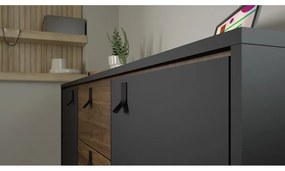 Fekete komód diófa dekorral 150x72x40 cm Ry – Tvilum