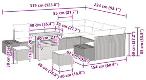 12 Darabos Kerti Kanapé Szett Párnázattal Bézs Poli Rattan Akác