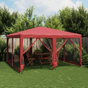 piros HDPE rendezvénysátor 8 hálós oldalfallal 4 x 4 m