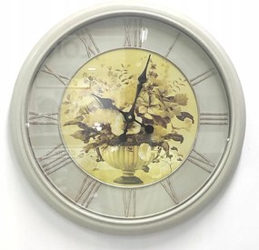 Szürke Ekrü Kerek Falióra Retro Loft 50 cm Masszív Virágok