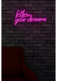 Műanyag LED-es fali dekoráció, Follow Your Dreams - Pink