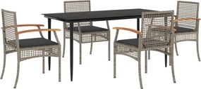 vidaXL 5 részes szürke polyrattan kerti étkezőgarnitúra párnával