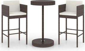 vidaXL 3 részes barna polyrattan kerti bárszett párnákkal