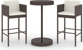 vidaXL 3 részes barna polyrattan kerti bárszett párnákkal