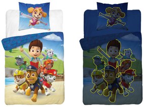 Világító ágynemű PAW PATROL Paws in Action kékben Ágyneműhuzat mérete: 70 x 80 cm | 140 x 200 cm