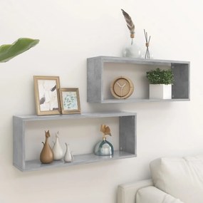 2 db betonszürke szerelt fa négyszögű fali polc 60 x 15 x 23 cm
