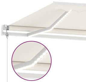 krémszínű automata szélérzékelős és LED-es napellenző 500x350cm