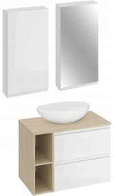 Cersanit Moduo, fürdőszobai szekrény garnitúra munkalap mosdóval 80x45x95 cm, fehér fényes-tölgy, S801-447