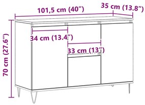 kézműves tölgy színű szerelt fa tálalószekrény 101,5 x 35 x 70 cm