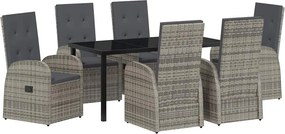 vidaXL Kert étkező szett párnával 7 pcs Szürke polirattan