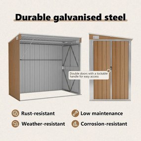 barna acél falhoz erősíthető kerti fészer 118 x 194 x 178 cm