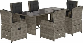 vidaXL 7 részes szürke polyrattan kerti étkezőgarnitúra párnával