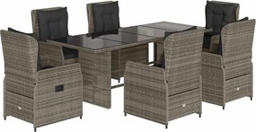 vidaXL 7 részes szürke polyrattan kerti étkezőgarnitúra párnával