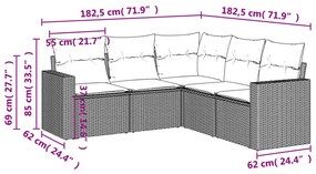 5 részes szürke polyrattan kerti ülőgarnitúra párnákkal