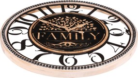 Falióra 60 cm átmérő fa és fém életfa mintával Family felirattal