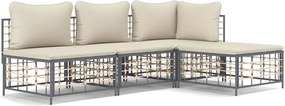 vidaXL 4 részes antracitszürke polyrattan kerti ülőgarnitúra párnákkal
