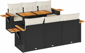 vidaXL 7 részes fekete polyrattan akácfa kerti ülőgarnitúra párnával