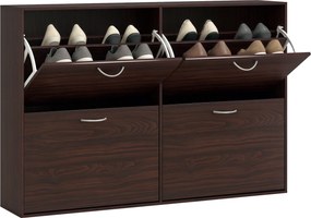 HOMCOM Karcsú Bejárati Cipőtároló 4 Kihajtható Ajtóval, Modern Cipőtároló 24 Pár Cipőhöz Állítható Polcokkal, Fa Cipőtartó, 120x24x81cm, Barna | Aosom