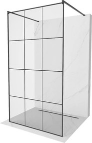 Mexen Kioto, átmenő zuhany paraván 110 x 200 cm, 8mm átlátszó üveg / fekete mintás, 2x fekete stabilizáló távtartó, 800-110-002-70-77
