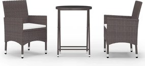 vidaXL 3 részes barna polyrattan és edzett üveg kerti bisztrószett