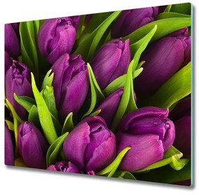 Üveg vágódeszka lila tulipánok 60x52 cm
