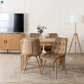 szett étkezőasztal SKUBI 120-160 cm artisan tölgy és 4 szék RODRI bézs