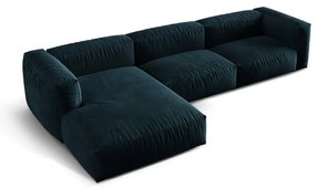 Sötétkék bársony moduláris sarokkanapé (bal oldali-heverő résszel) Martina – Micadoni