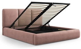 Világos rózsaszín kárpitozott ágyneműtartós franciaágy ágyráccsal 140x200 cm Brody – Mazzini Beds