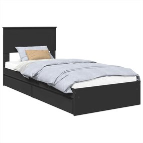 vidaXL Tárolós Ágy fejtámlával fiókkal Fekete 100 x 200 cm Faanyag