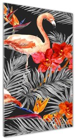 Üvegkép Flamingók és virágok osv-115695227