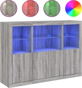 vidaXL 3 db szürke sonoma színű szerelt fa tálalószekrény LED-ekkel