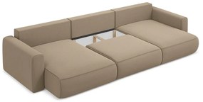 Világosbarna bársony kinyitható-tárolóhelyes (U alakú) sarokkanapé Kapua – Makamii