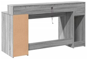 szürke sonoma színű szerelt fa íróasztal LED-ekkel 160x55x91 cm