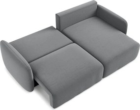 Szürke bársony kinyitható-tárolóhelyes sarokkanapé (jobb oldali-heverő résszel) Kalena – Makamii