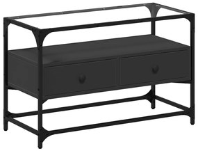 fekete szerelt fa TV-szekrény üveglappal 80 x 35 x 51 cm