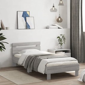 szürke sonoma színű ágykeret fejtámlával és LED-ekkel 90x200 cm