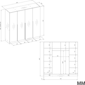 Senso 4D gardróbszekrény, 200x56.5x200 cm, kasmír
