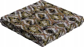 Kuba székpárna 40x6 krémszínű azték mintákkal, olívazöld alapon