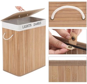 Szennyestartó, XXL bambusz szennyeskosár 2x50L, natúr