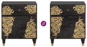 vidaXL Éjjeli szekrény ajtóval Fekete 50 x 33 x 60 cm Tömör Mangófát