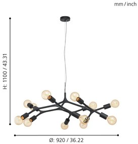 Eglo 98347 - Csillár zsinóron BOCADELLA 12xE27/60W/230V