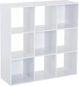 HOMCOM Fehér Könyvespolc Otthonra és Irodába, Modern Dizájnú Polc 9 Rekesszel, 91x29,5x91cm | Aosom