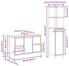 Fürdőszoba bútor szett fiókkal 2 pcs Sonoma tölgy és Fekete