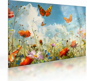 Üveg kép - Pillangók a nyári réten (70x50 cm)