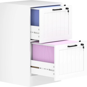 HOMCOM Irodai Fiókos Irattároló Szekrény 2 Fiókkal Zárható Fiókkal A4 és Betűméretű Füzetekhez 40x40x71 cm Fehér | Aosom