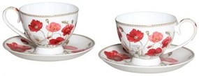 Pipacsos porcelán csésze aljjal 250 ml - 2 személyes készlet