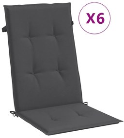 6 db antracit szövet magas háttámlájú székpárna 120x50x4 cm