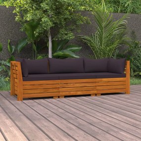 vidaXL 3 személyes tömör akácfa kerti kanapé párnákkal